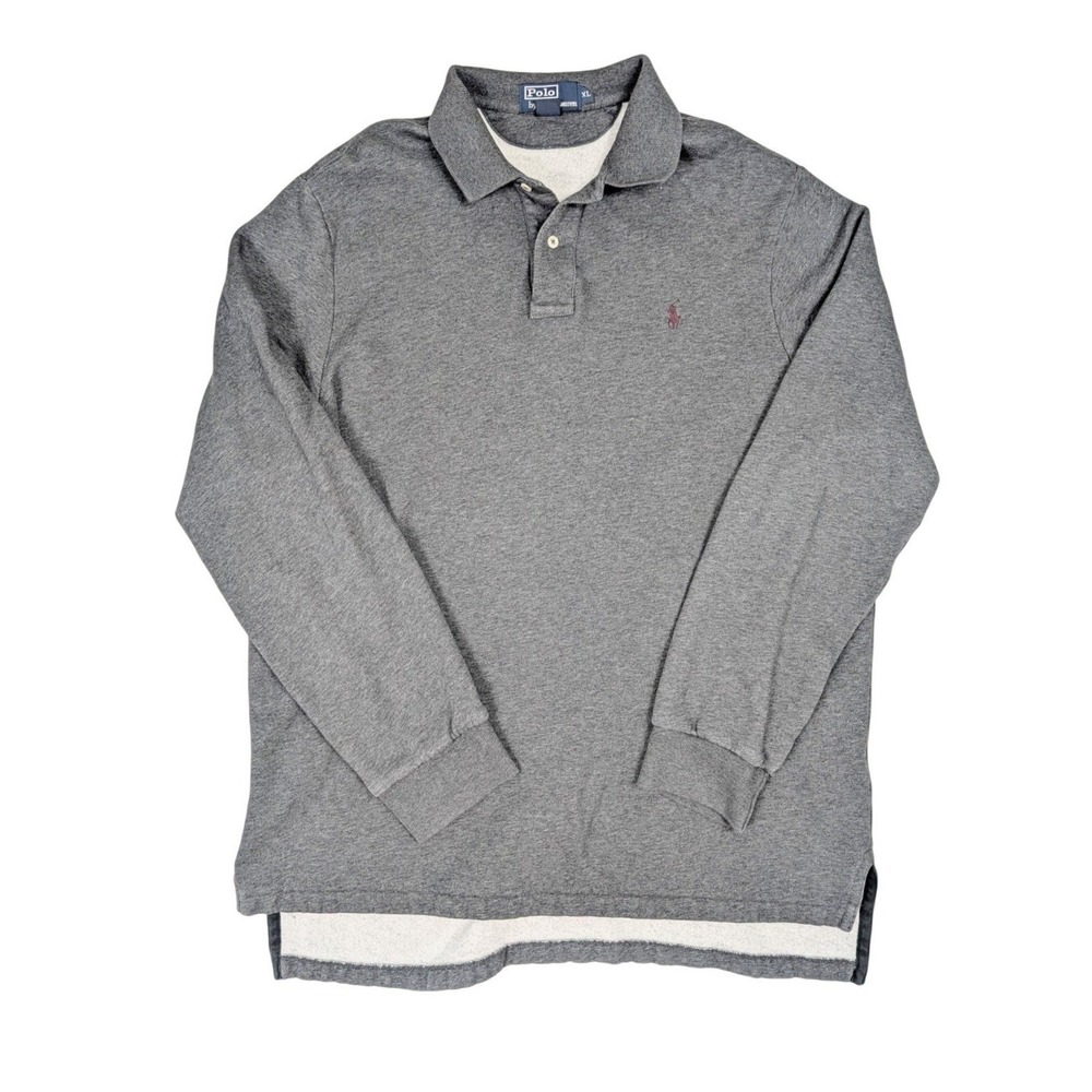 Polo Ralph Lauren Mens XL Gray Long Sleeve Polo Shirt Cotton Knit Pony Logo
